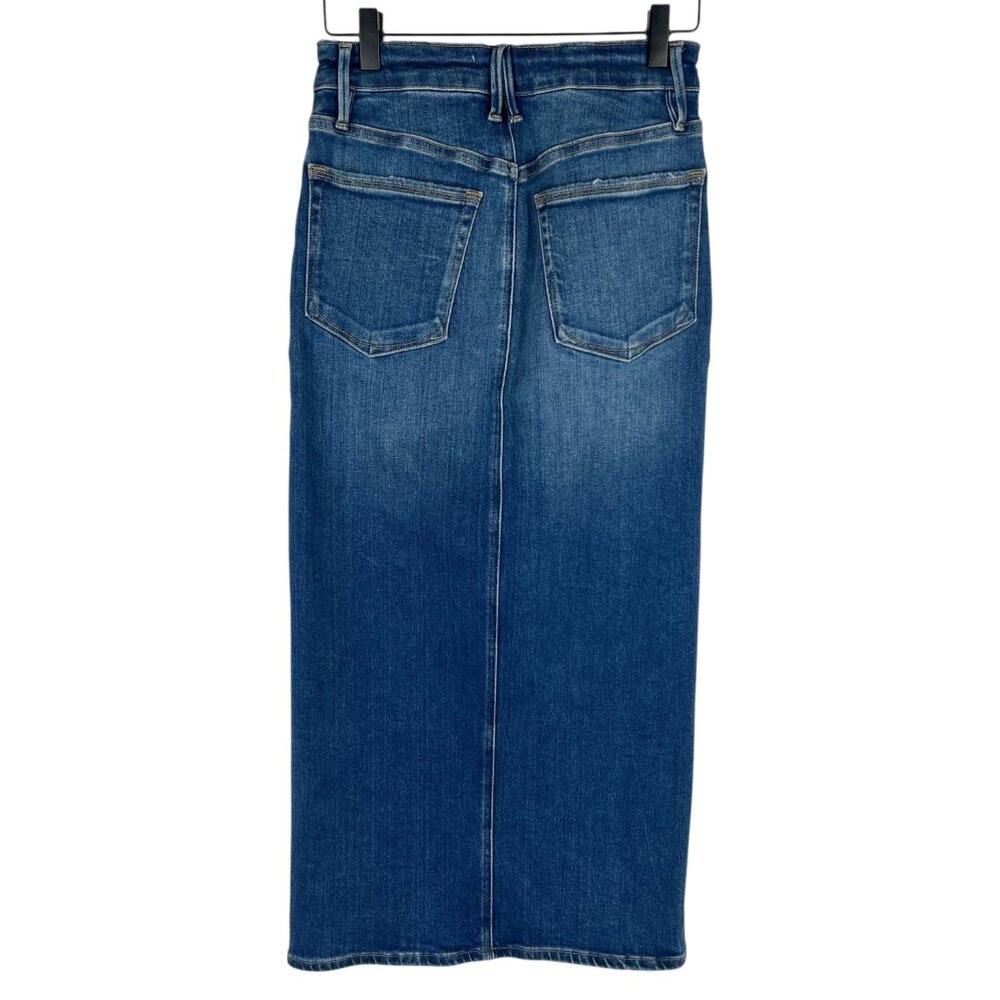 Good American Slit Front Denim Midi Jean Pencil Skirt in Blue691 Size 4 / 27 - Picture 9 of 10
